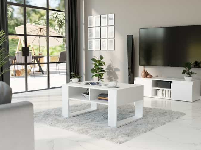 Konferenční stolek s policí bílý 58 x 90 x 55 cm - modern A6