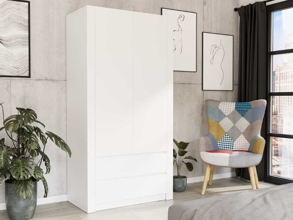 Bílá dvoudveřová skříň 180 x 90 x 55 cm - modern B20