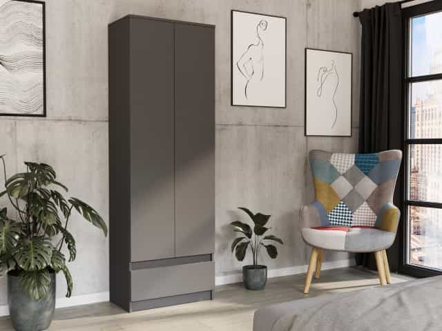 Regál s policemi uzavíratelný se zásuvkou antracit 60 x 35 - moderní B4