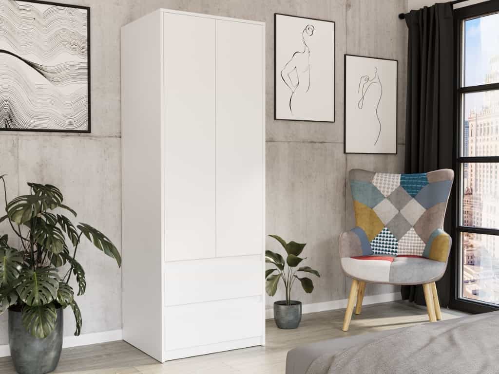 Dvoudveřová skříň s šuplíky bílá 180 x 63 cm Modern B6