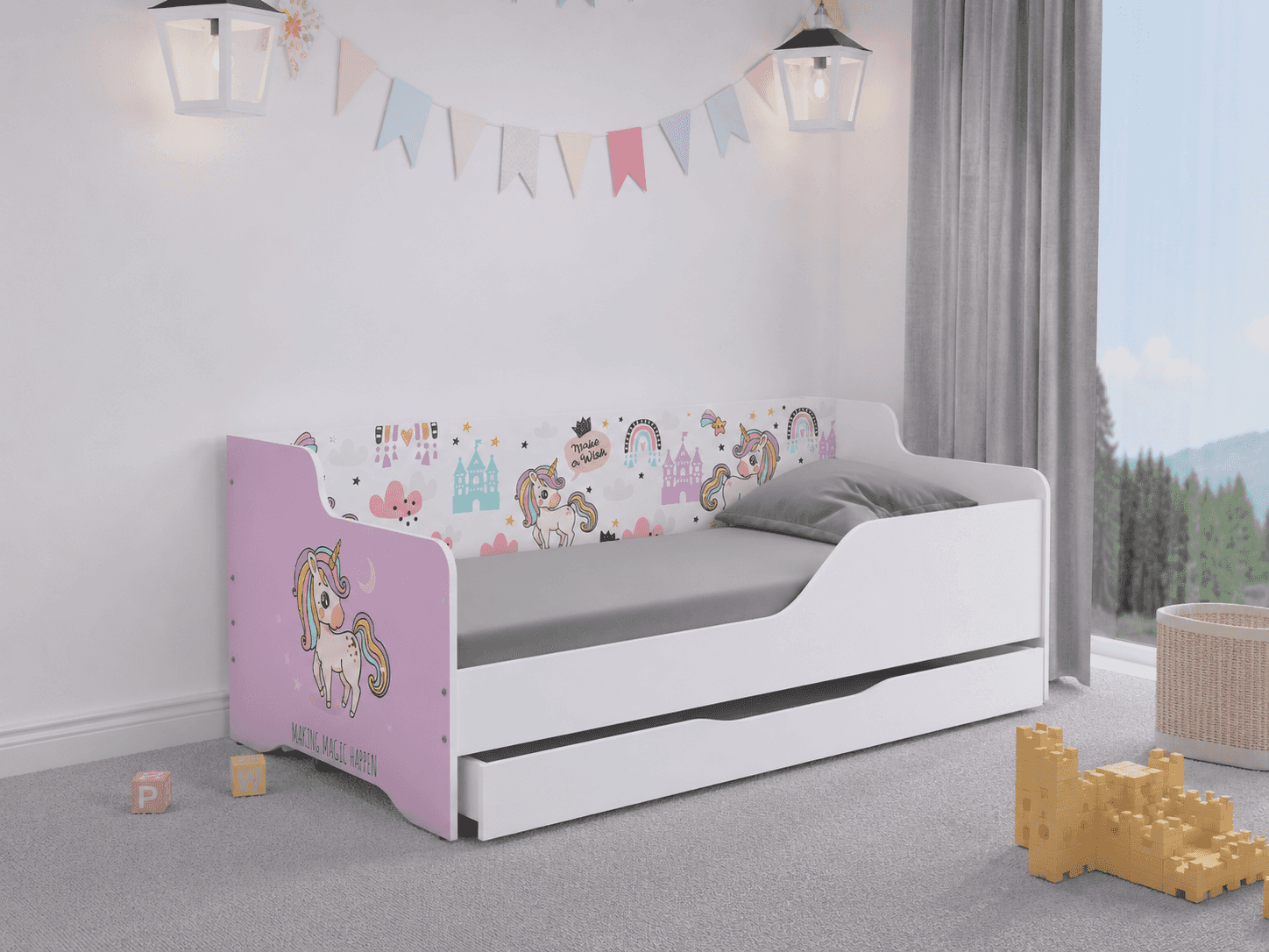 Dětská postel LILU 160x80 JEDNOROŽEC RŮŽOVÝ -sada