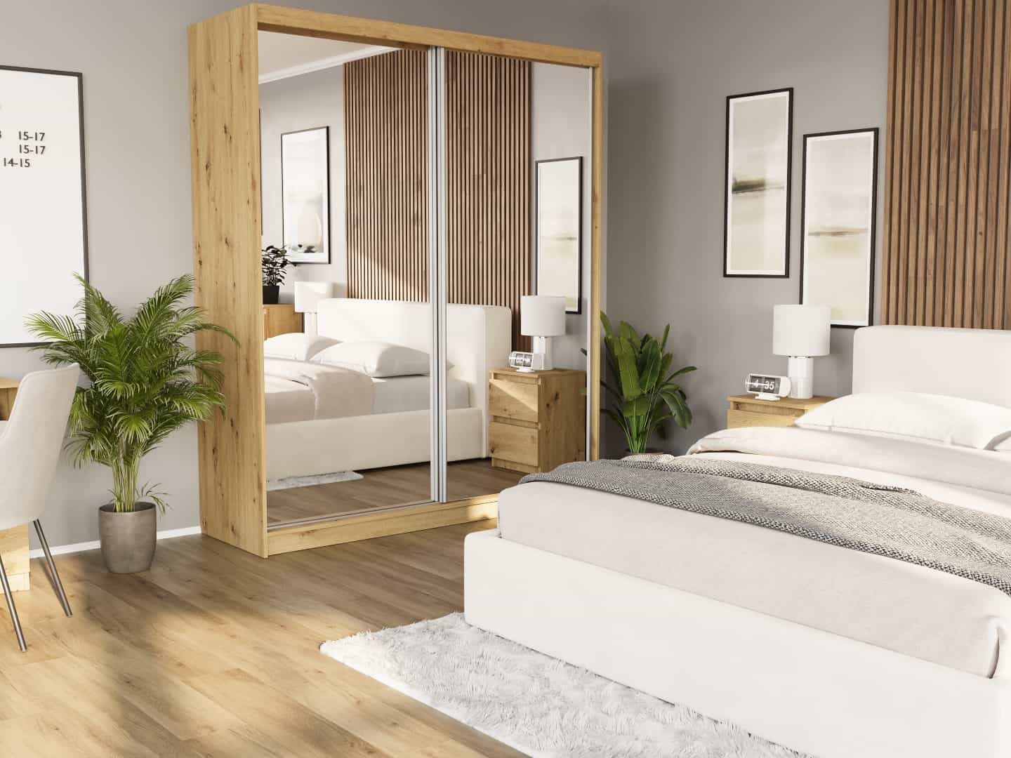 Posuvná skříň Luna II 183 cm artisan se 2 zrcadly 2-dveřová