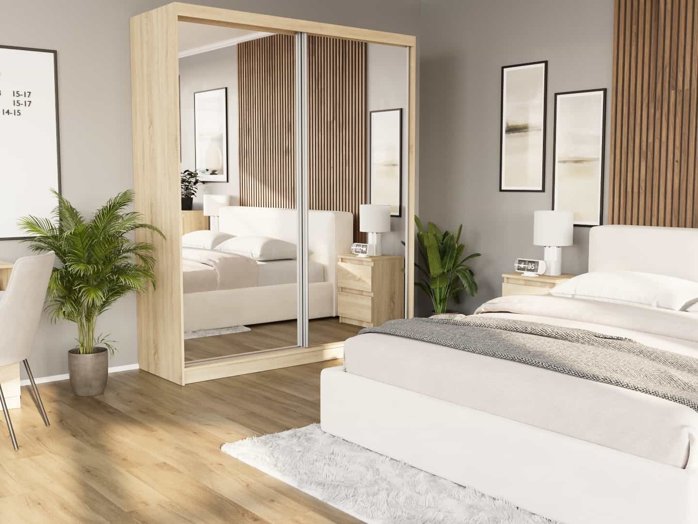 Posuvná skříň Luna II 183 cm sonoma se 2 zrcadly 2-dveřová