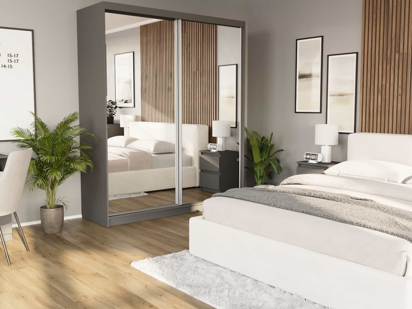 Posuvná skříň Luna II 183 cm antracit s 2 zrcadly 2-dveřová