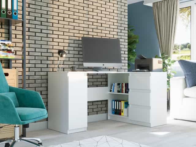 Pravý rohový stůl bílý 150 x 87 cm - Modern N12