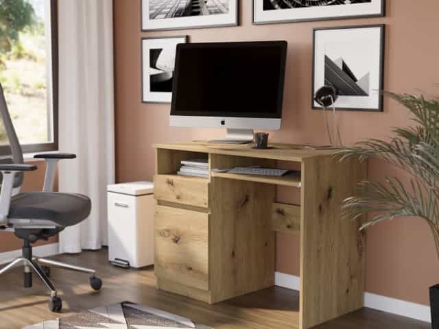 Stůl z dřeva dub Artisan pro laptop a tiskárnu, levý 50 x 96 cm - N35L