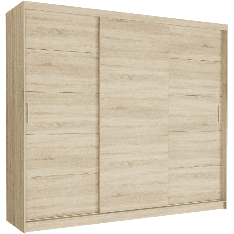 Posuvná skříň Norvio III 250 cm sonoma 3-dveřová sonoma stříbrné příčky
