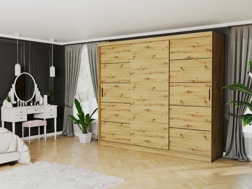 Posuvná skříň Norvio IV 250 cm artisan 3-dveřová artisan černé příčky