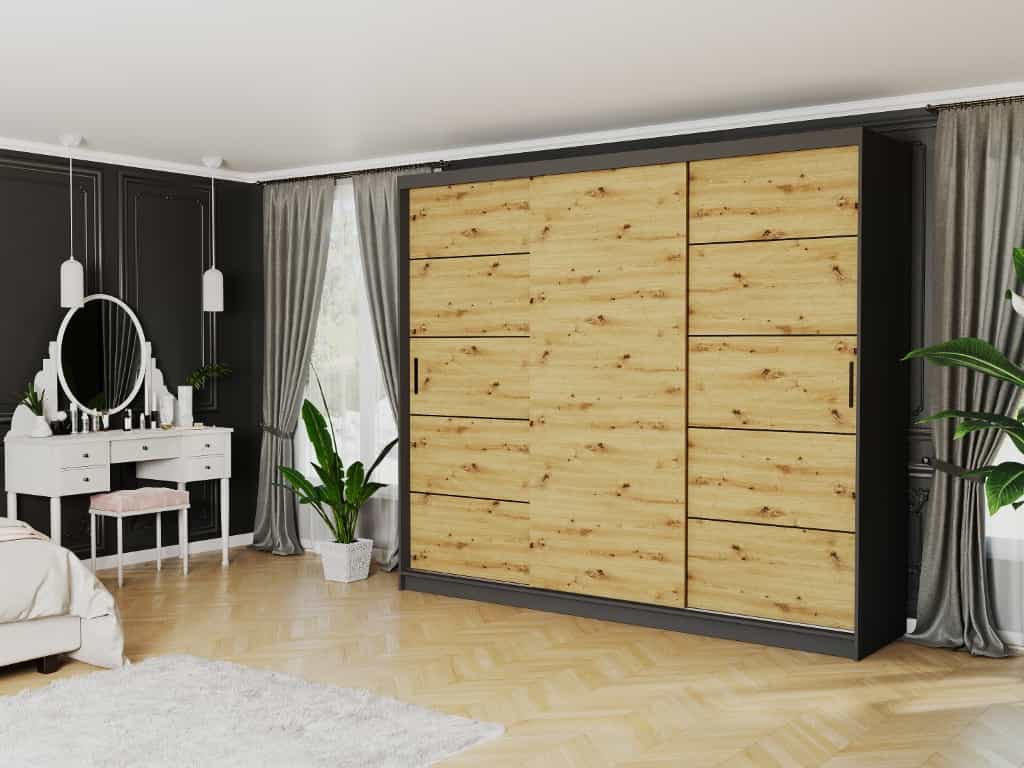 Posuvná skříň antracit mix dub artisan 250 x 218 x 60 cm - Norvio IV