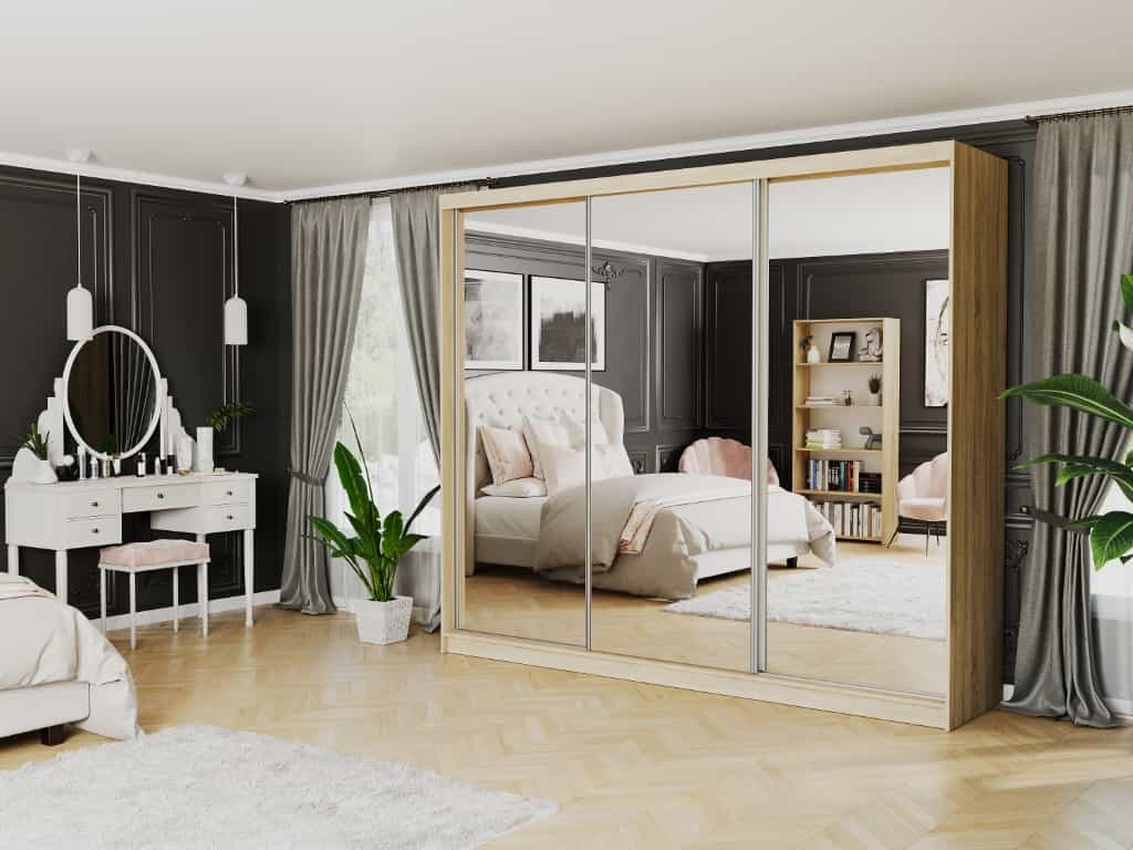 Posuvná skříň Norvio V 250 cm sonoma se 3 zrcadly 3-dveřová