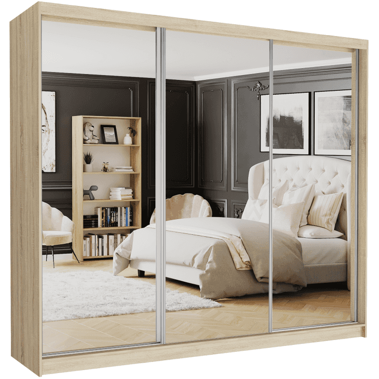 Posuvná skříň Norvio V 250 cm sonoma se 3 zrcadly 3-dveřová