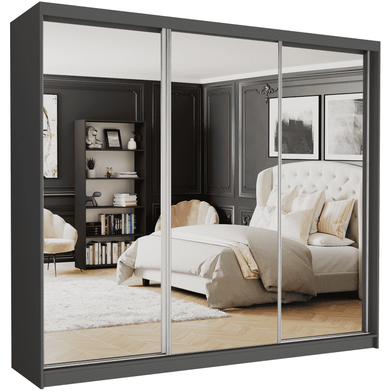 Posuvná skříň Norvio V 250 cm antracit s 3 zrcadly 3-dveřová