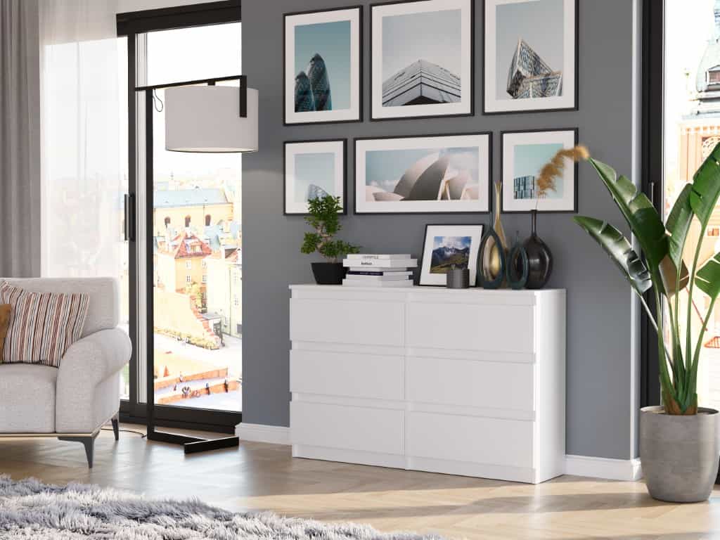 Úzká komoda se zásuvkami bílá 120 x 30 cm - Modern R120