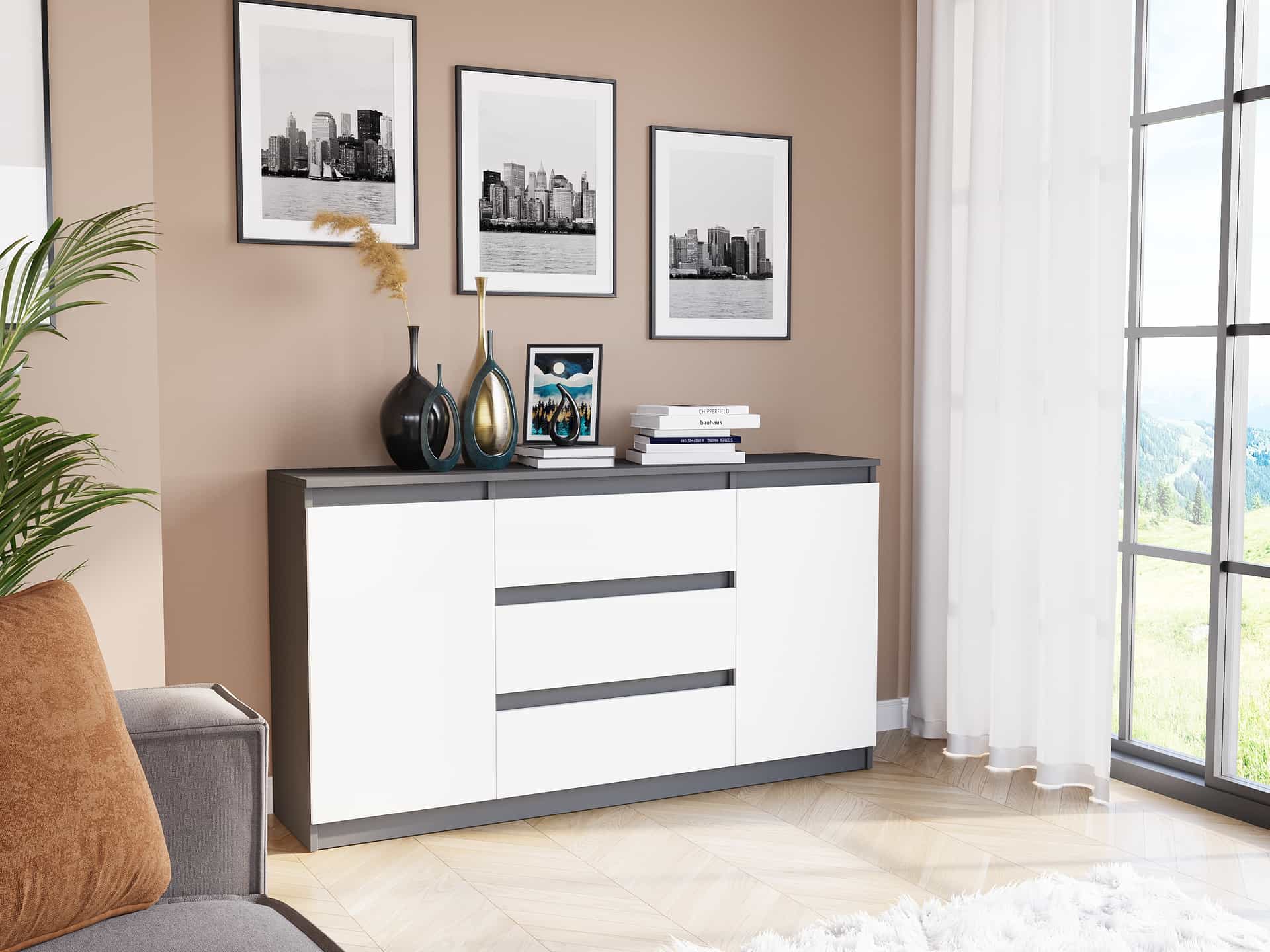 Komoda se zásuvkami a skříňkami - Antracit Mix - 140 x 40 x 76 cm - Modern R140S3