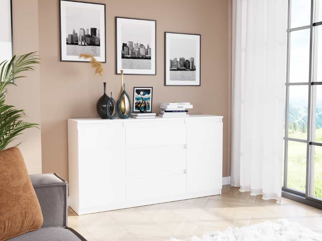 Komoda se zásuvkami a skříňkami bílá 140 x 40 x 76 cm - Modern R140S3