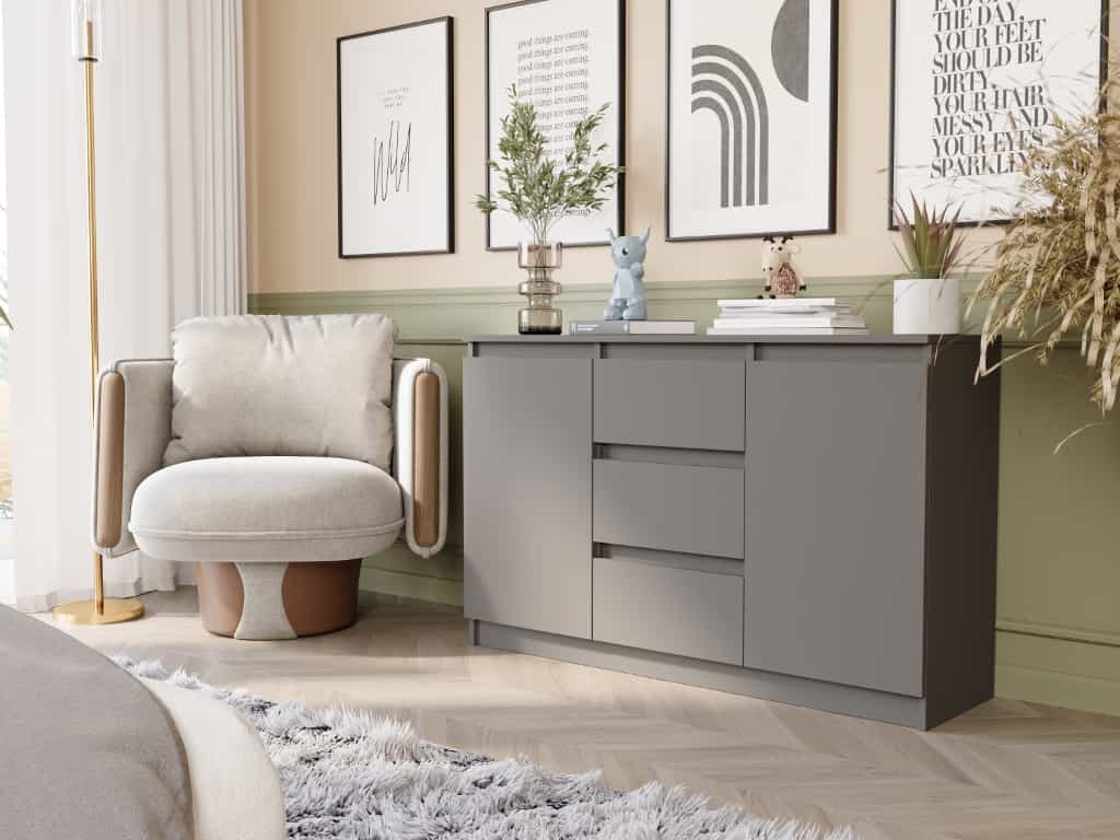 Komoda antracit 120x76x33 cm, 3 zásuvky a 2 dveře, Framire R-120-S3