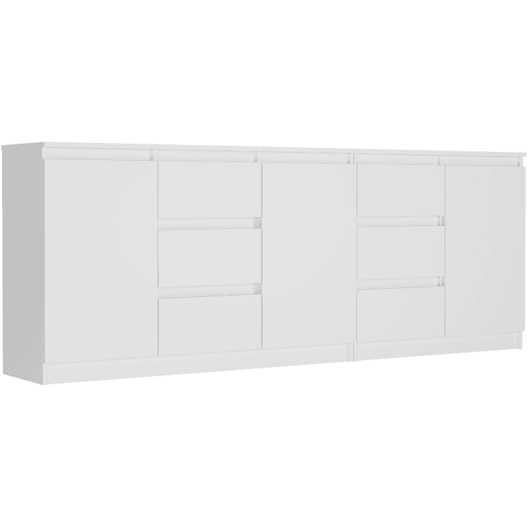 Sada komod bílá, 200x76x33 cm celkem (120+80 cm), 6 zásuvek, 3 dveře, Framire R-200-S6