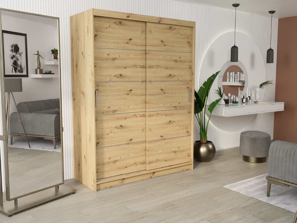 Posuvná skříň Rivano IV 150 cm artisan 2-dveřová artisan stříbrné lišty
