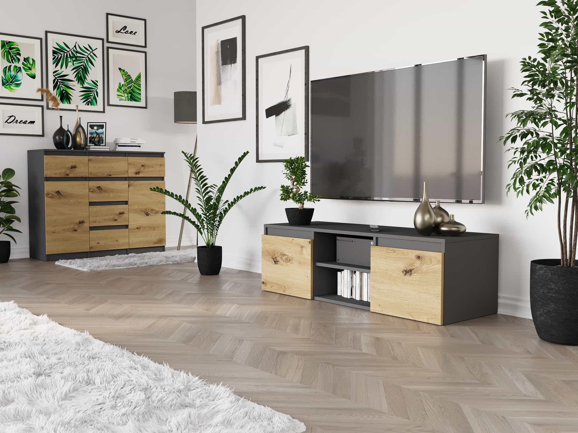 Stojací RTV skříň levná Antracit mix Artisan 40 x 120 cm