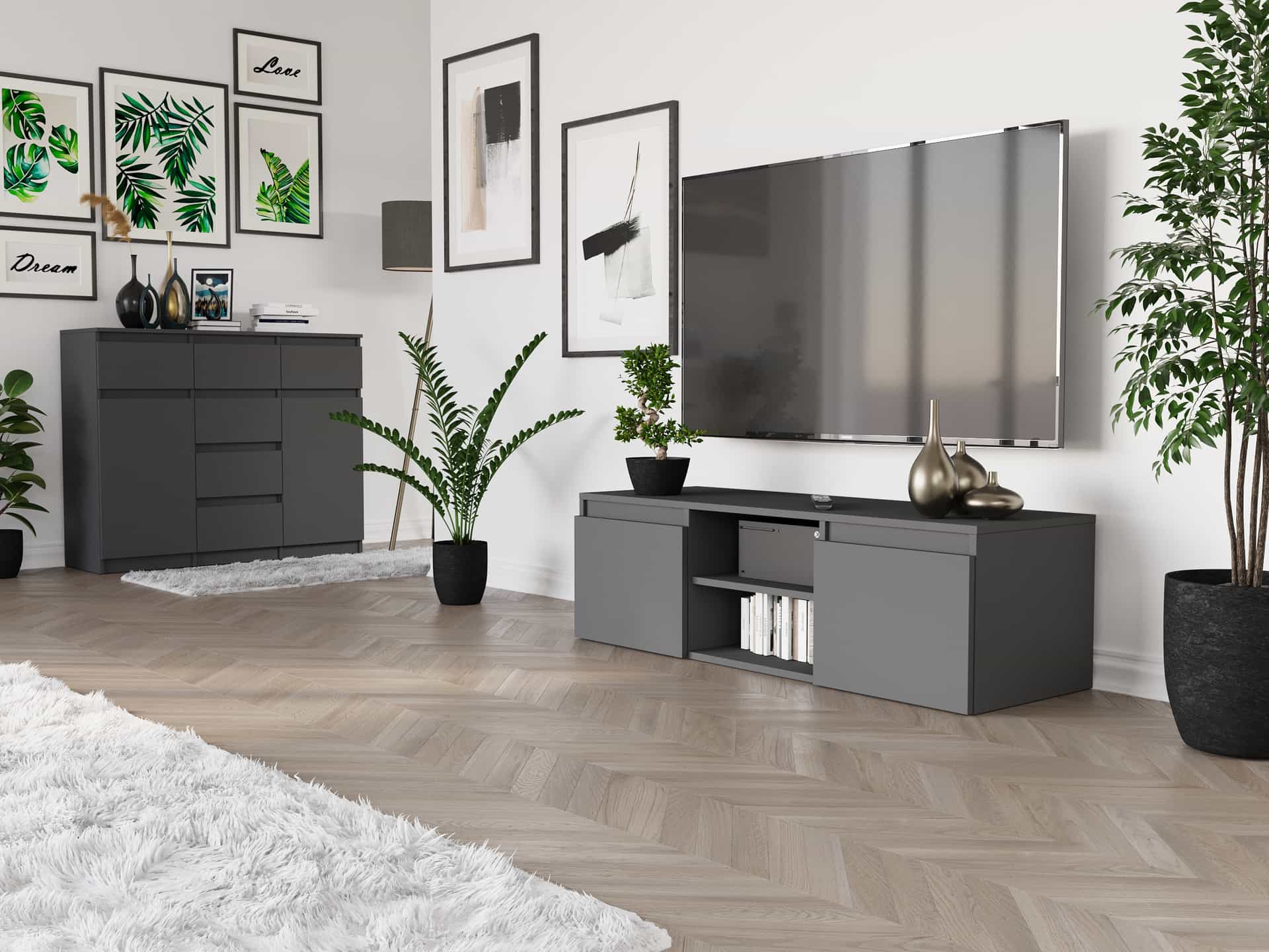 Stojací RTV skříňka levná antracit 40 x 120 cm