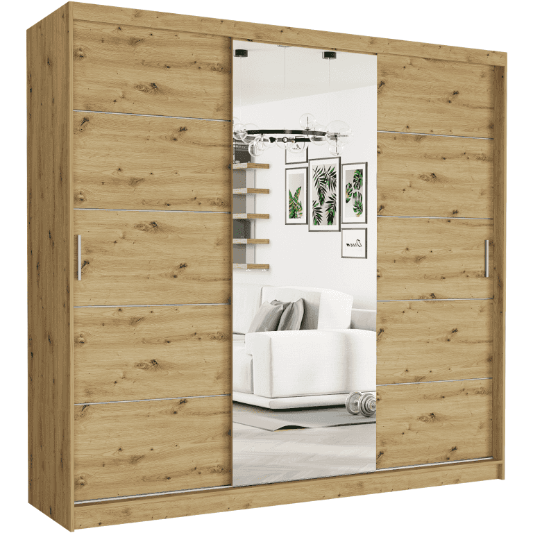 Posuvná skříň 230 se zrcadlem dub artisan 233 x 218 x 60 cm - SELVIO I