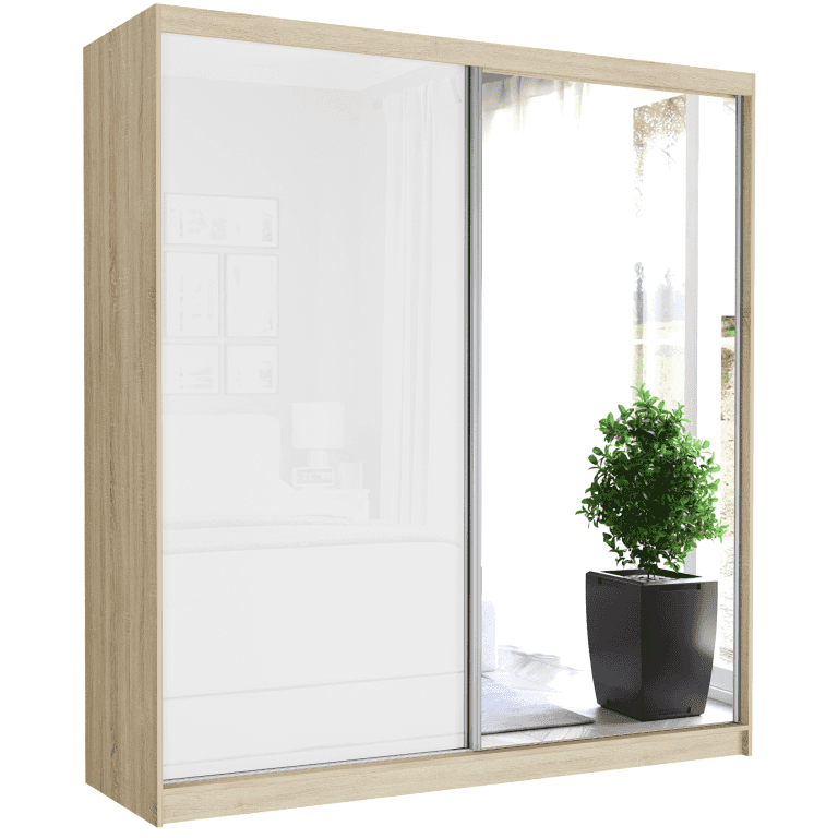 Posuvná skříň Tivaro V 203 cm sonoma s zrcadlem 2-dveřová bílá pololesklá