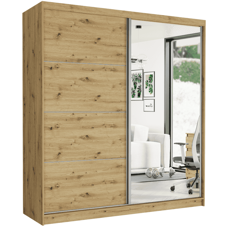 Posuvná skříň Tivaro VIII 203 cm artisan se zrcadlem 2-dveřová artisan stříbrné lišty
