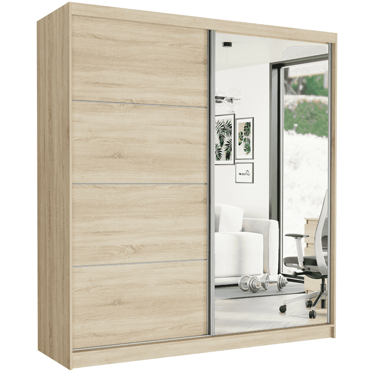 Posuvná skříň Tivaro VIII 203 cm sonoma se zrcadlem 2-dveřová sonoma stříbrné mřížky