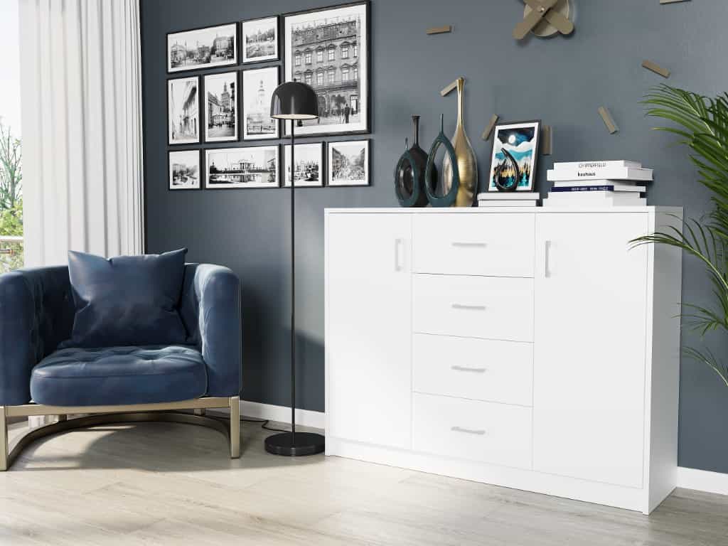 Komoda pod televizi s šuplíky a skříňkami bílá 110 x 35 x 85 cm - Modern U1