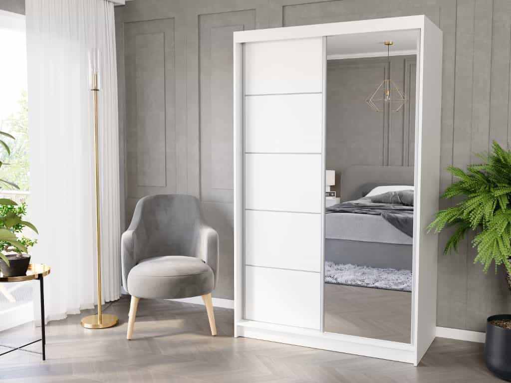 Bílá posuvná skříň se zrcadlem 120 cm x 200 x 60 - VEGA I
