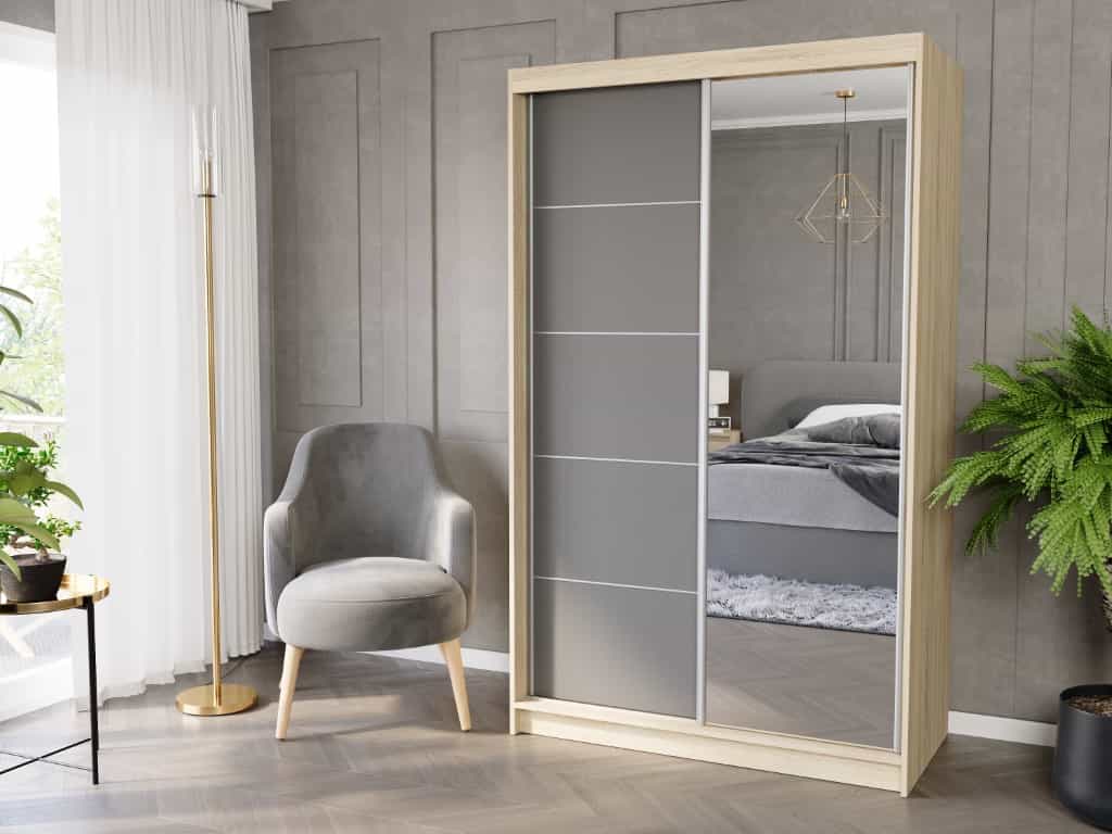 Posuvná skříň Vega I 120 cm sonoma se zrcadlem 2-dveřová antracit stříbrné příčky
