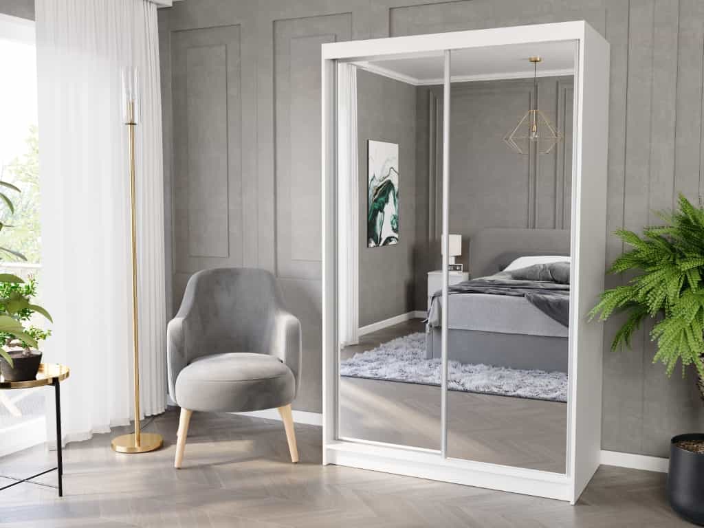 Posuvná skříň Vega II 120 cm bílá se 2 zrcadly 2-dveřová
