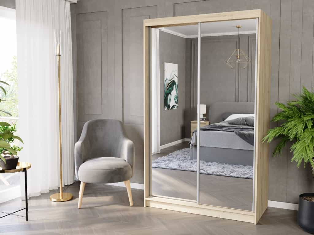 Posuvná skříň Vega II 120 cm sonoma se 2 zrcadly 2-dveřová