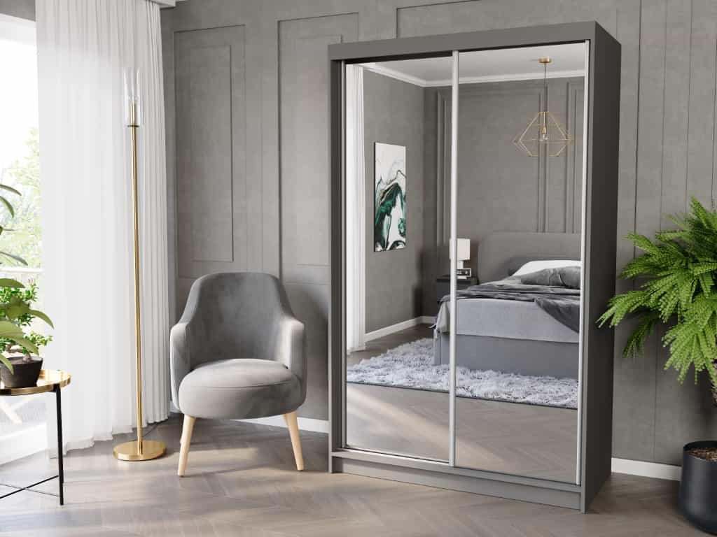 Posuvná skříň Vega II 120 cm antracit s 2 zrcadly 2-dveřová