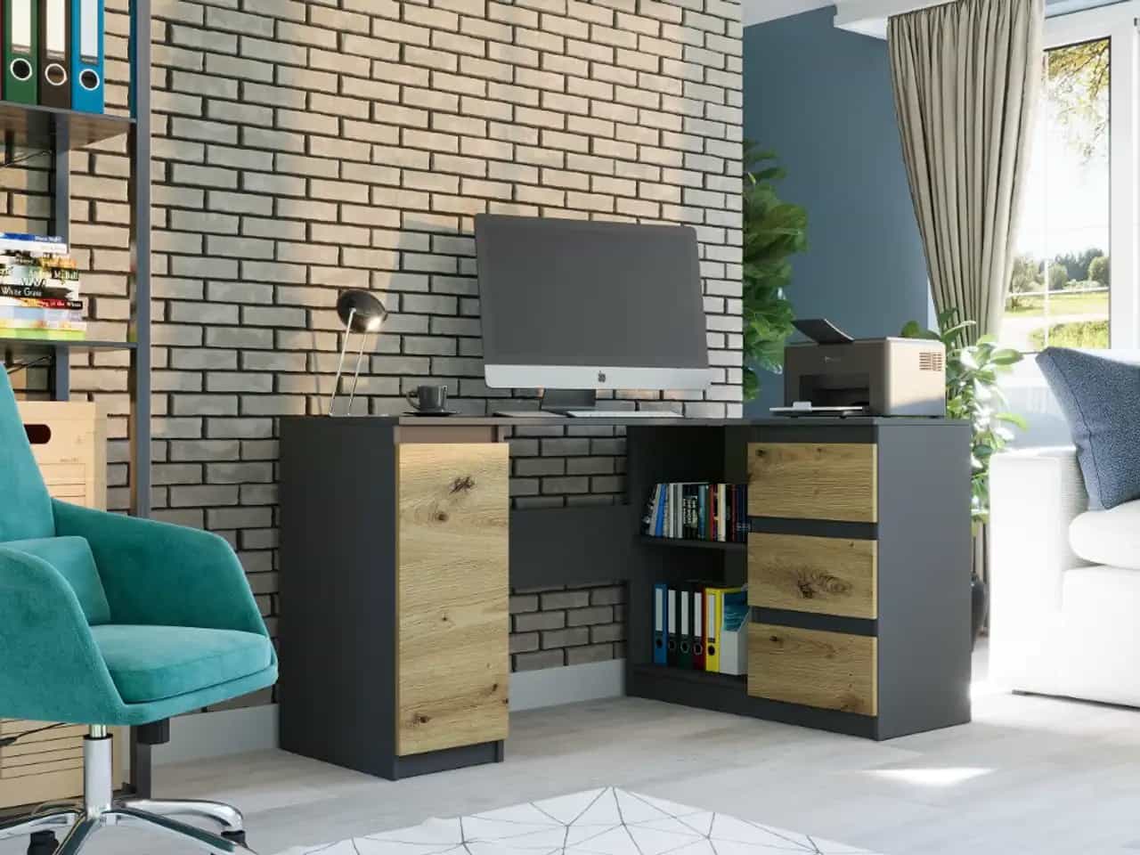 Rohový stůl pravý antracit mix Artisan 150 x 87 cm Modern N12