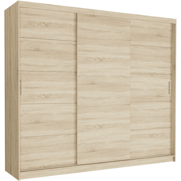 Posuvná skříň Norvio III 250 cm sonoma 3-dveřová sonoma stříbrné příčky