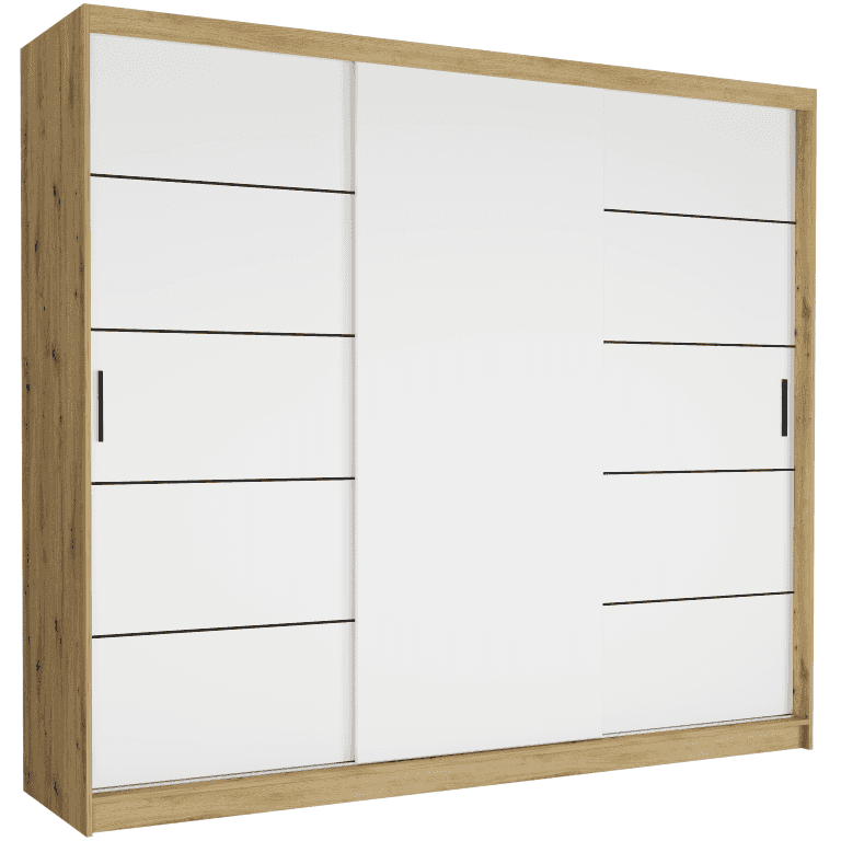 Posuvná skříň Norvio IV 250 cm artisan 3-dveřová bílá černé příčky