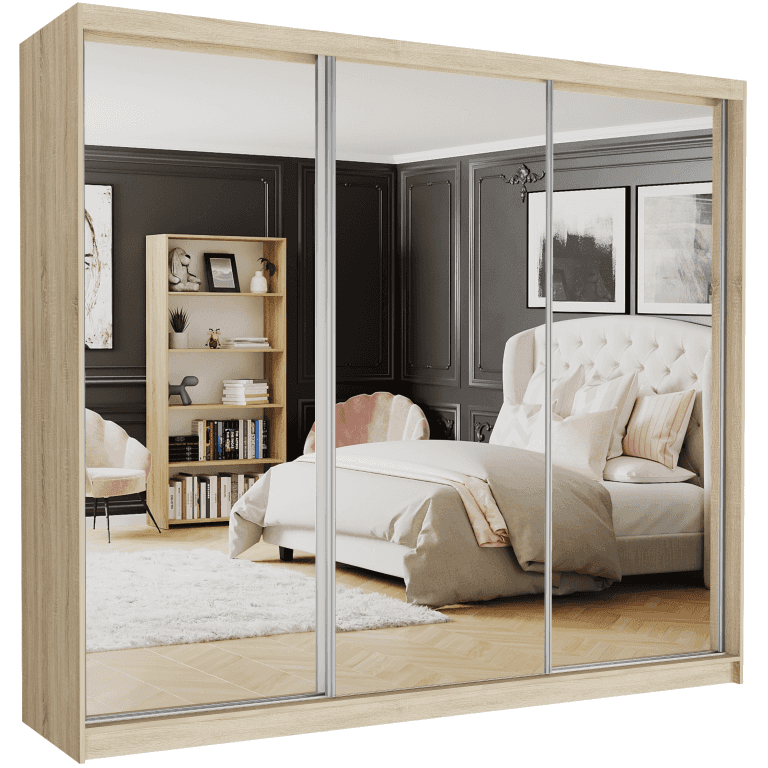 Posuvná skříň Norvio V 250 cm sonoma se 3 zrcadly 3-dveřová