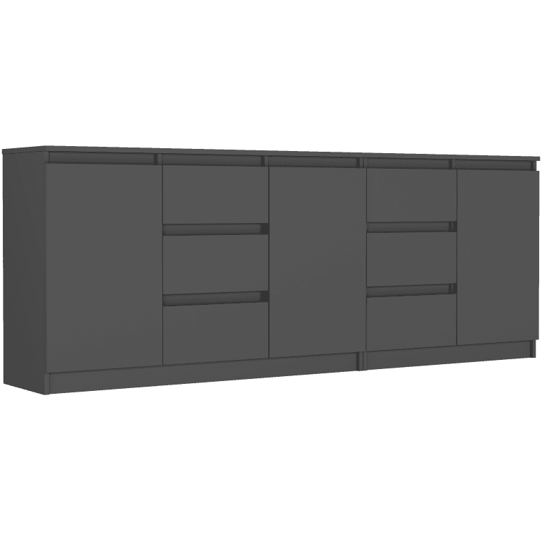 Sada komod antracit, 200x76x33 cm celkem (120+80 cm), 6 zásuvek, 3 dveře, Framire R-200-S6