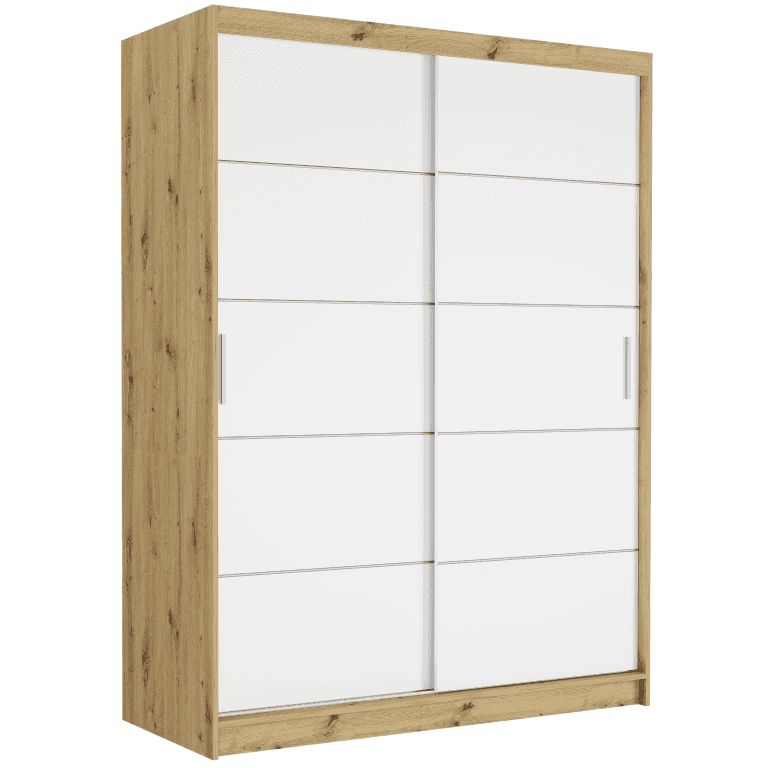 Posuvná skříň Rivano IV 150 cm artisan 2-dveřová bílá stříbrné lišty