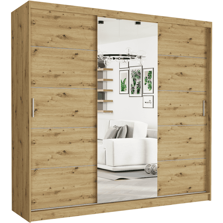 Posuvná skříň 230 se zrcadlem dub artisan 233 x 218 x 60 cm - SELVIO I