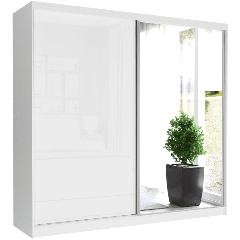 Posuvná skříň Selvio V 233 cm bílá se zrcadlem 2-dveřová bílý pololesk