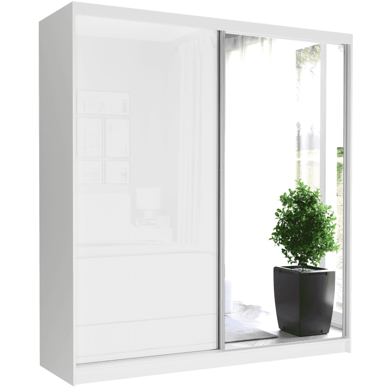 Posuvná skříň Tivaro V 203 cm bílá se zrcadlem 2-dveřová bílý pololesk