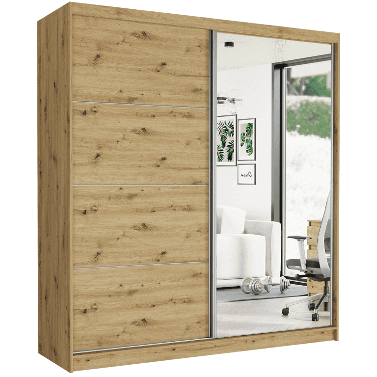 Posuvná skříň Tivaro VIII 203 cm artisan se zrcadlem 2-dveřová artisan stříbrné lišty