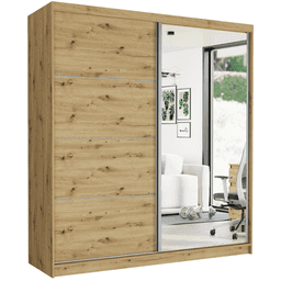 Posuvná skříň Tivaro VIII 203 cm artisan se zrcadlem 2-dveřová artisan stříbrné lišty