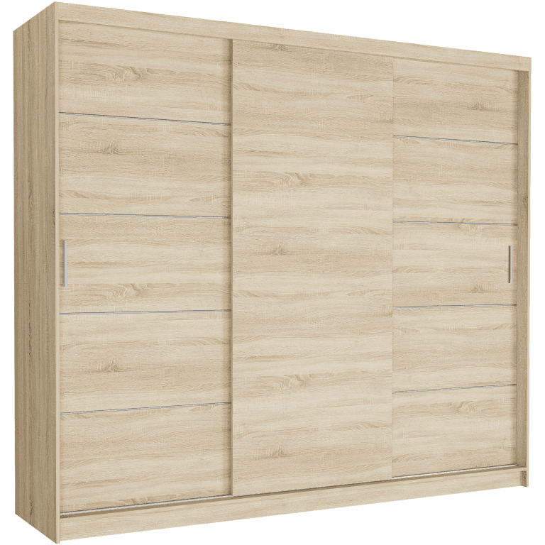 Posuvná skříň Norvio III 250 cm sonoma 3-dveřová sonoma stříbrné příčky
