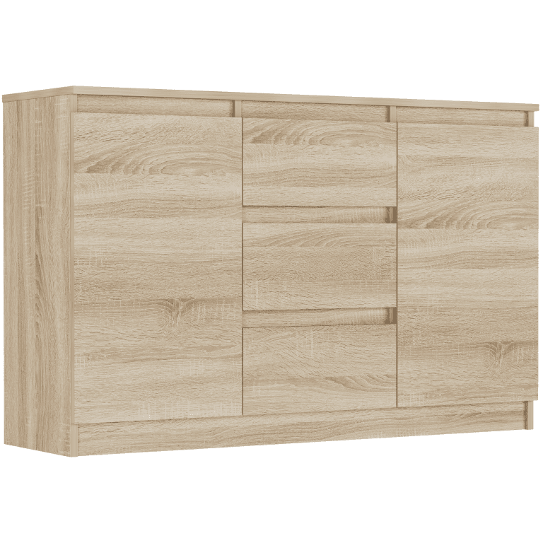 Komoda sonoma 120x76x33 cm, 3 zásuvky a 2 dveře, Framire R-120-S3 – video produktu
