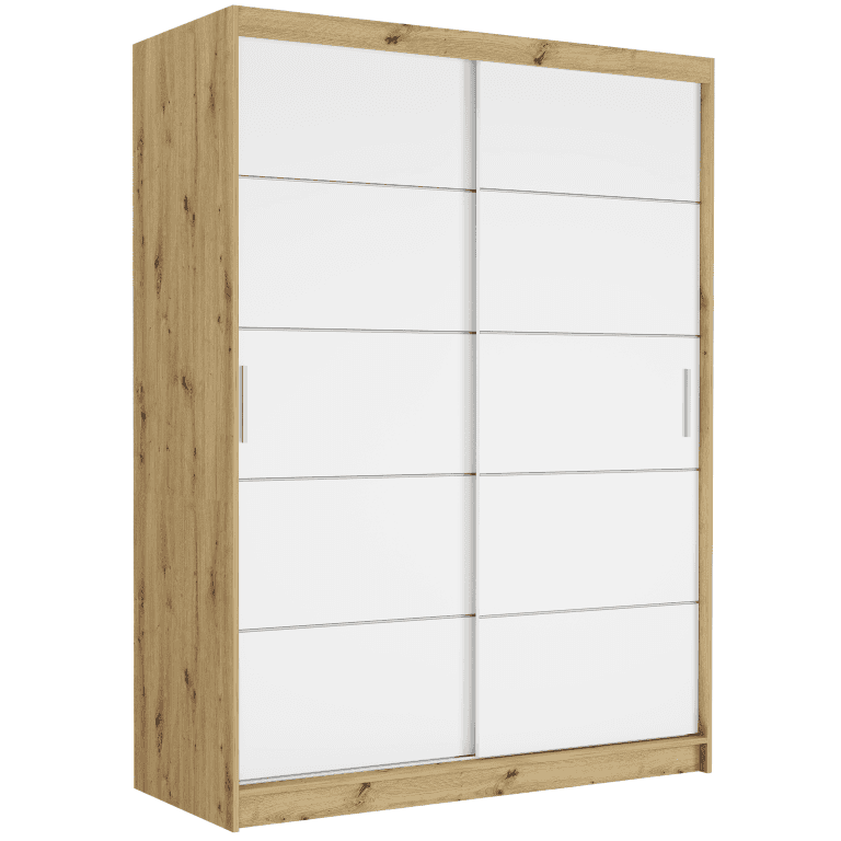 Posuvná skříň Rivano IV 150 cm artisan 2-dveřová bílá stříbrné lišty