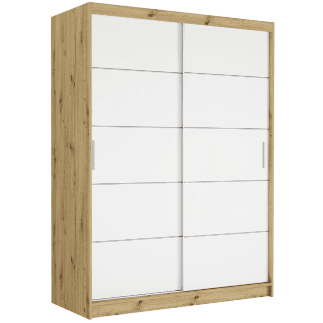 Posuvná skříň Rivano IV 150 cm artisan 2-dveřová bílá stříbrné lišty