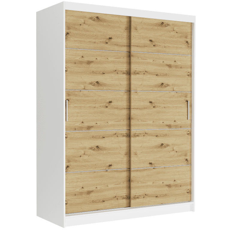 Posuvná skříň Rivano IV 150 cm bílá 2-dveřová artisan stříbrné lišty